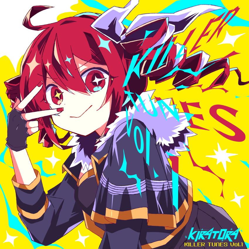 +_+, absurdres, ahoge, album_cover, arm_at_side, arusechika, black_gloves, black_jacket