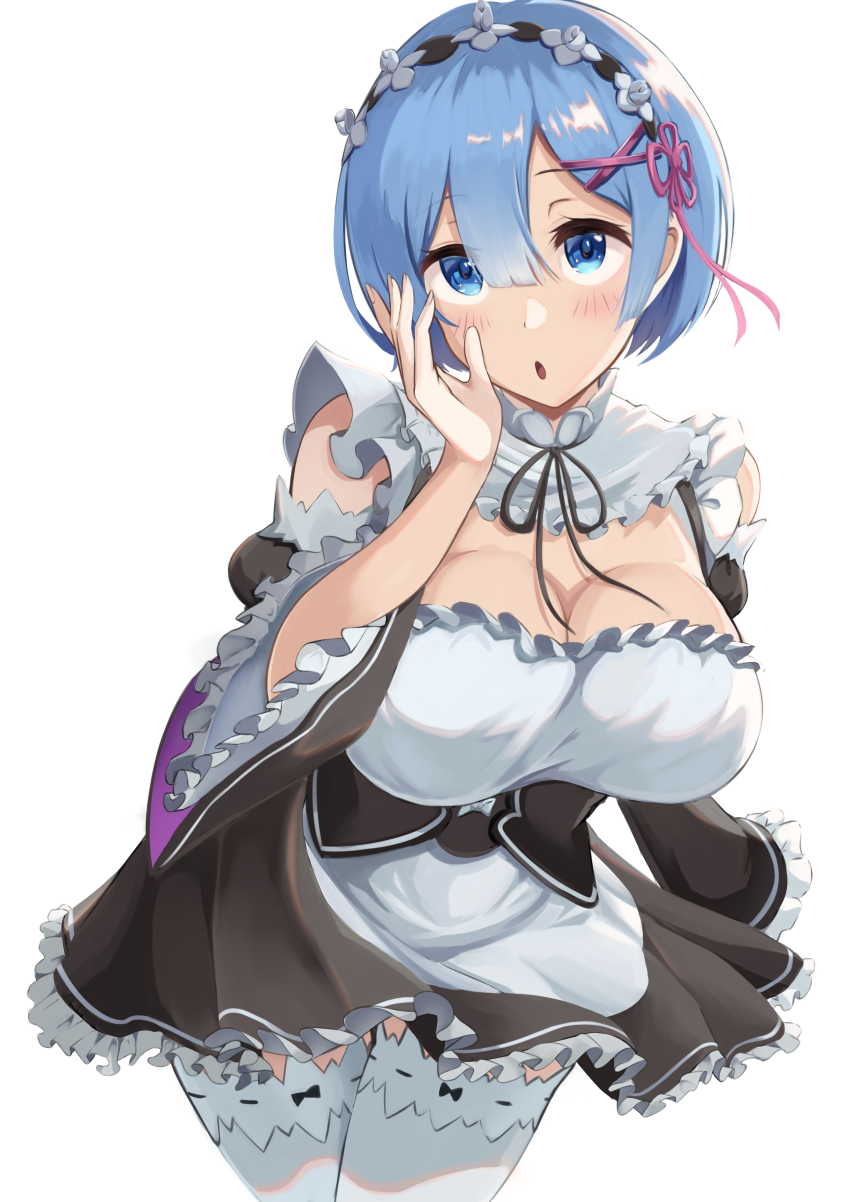 1girl, absurdres, bare_shoulders, black_skirt, blue_eyes, blue_hair, breasts, cleavage