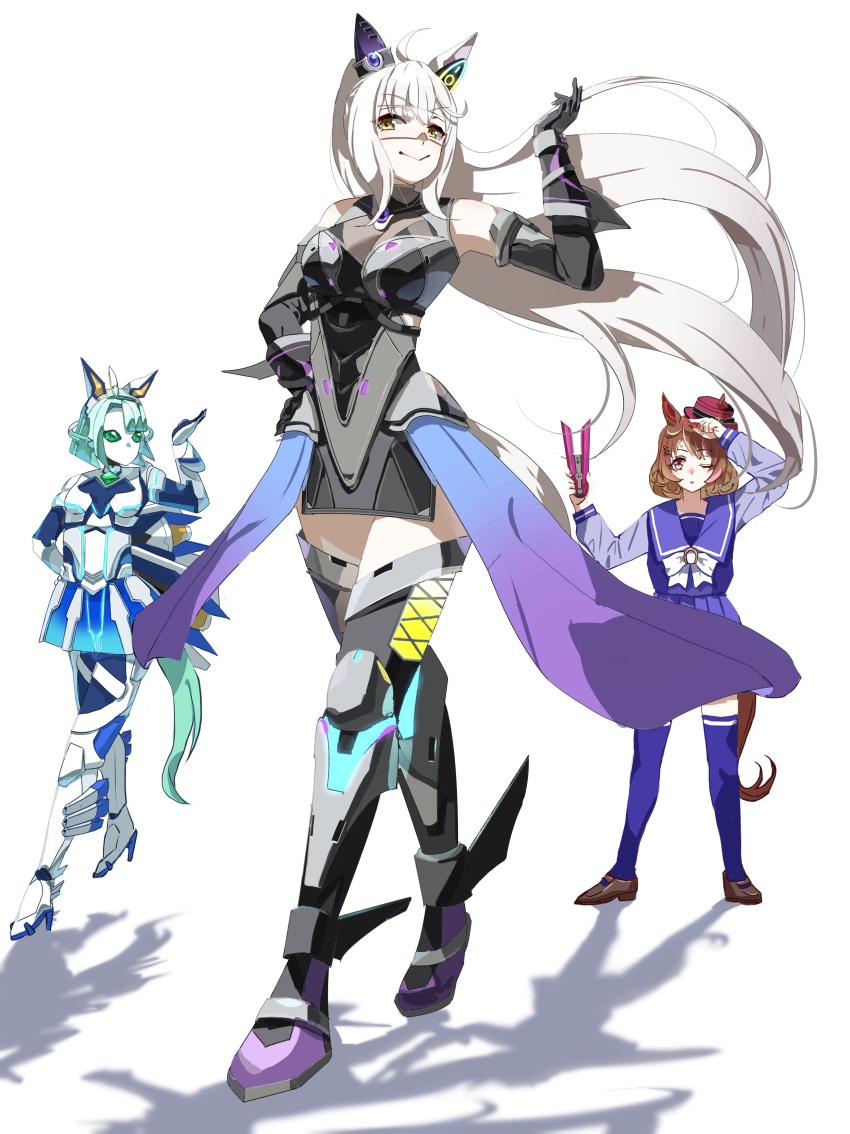 3girls, absurdres, animal_ears, biwa_hayahide_(engineered_victory)_(umamusume), biwa_hayahide_(umamusume), breasts, brown_eyes, brown_hair