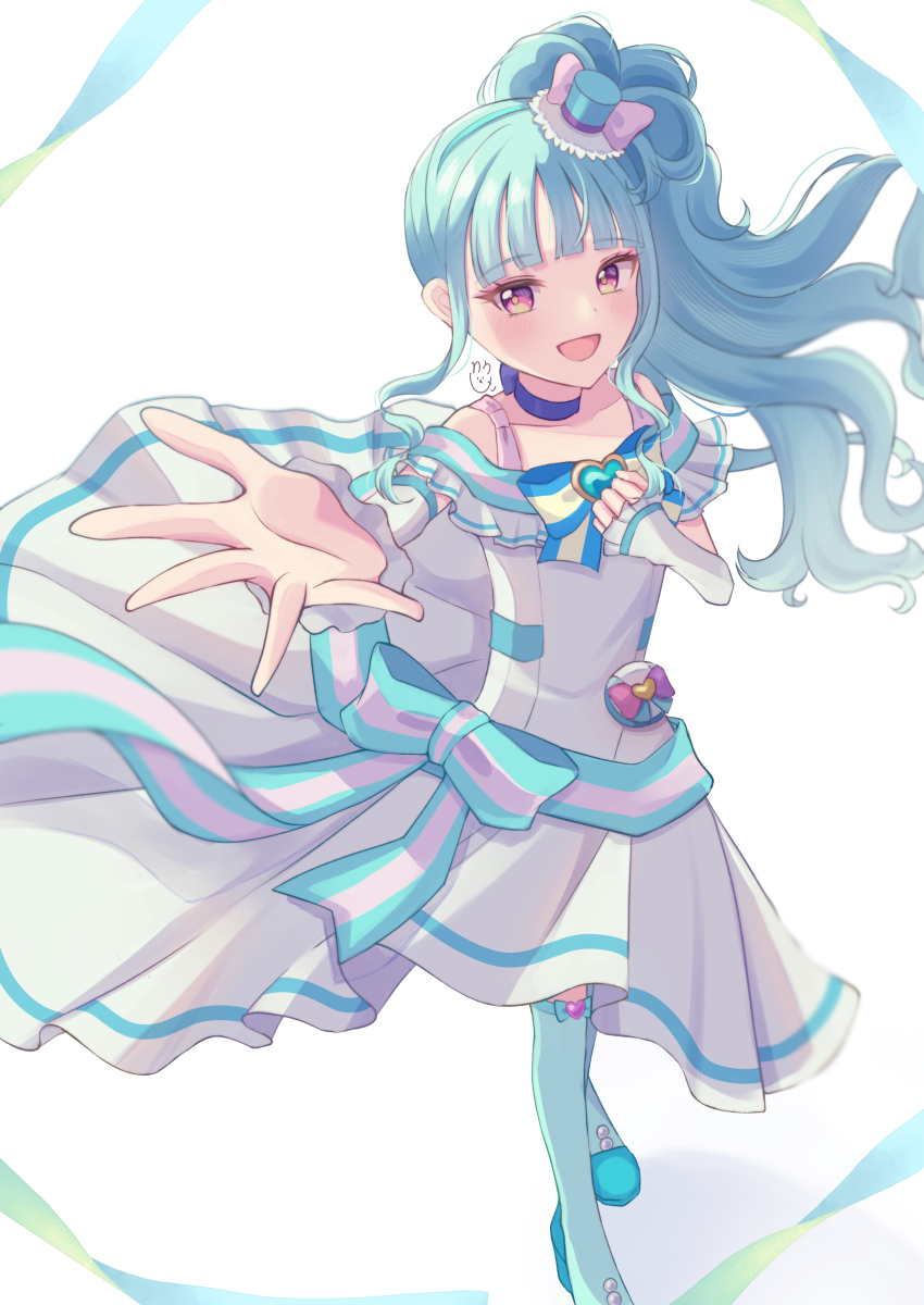 1girl, absurdres, aqua_boots, aqua_hair, aqua_hairband, aqua_hat, aqua_thighhighs, blue_choker