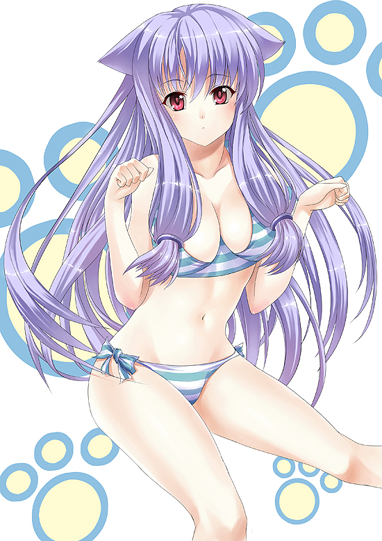 animal_ears, bikini, cat_ears, kiriya_nozomi, long_hair, mayoi_neko_overrun!, paw_pose, purple_hair
