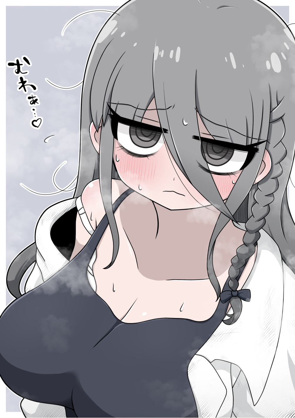 1girl, aozora_kyoka, bags_under_eyes, berun_(zakeruga1zakeru), black_camisole, black_eyes, blush, borrowed_character