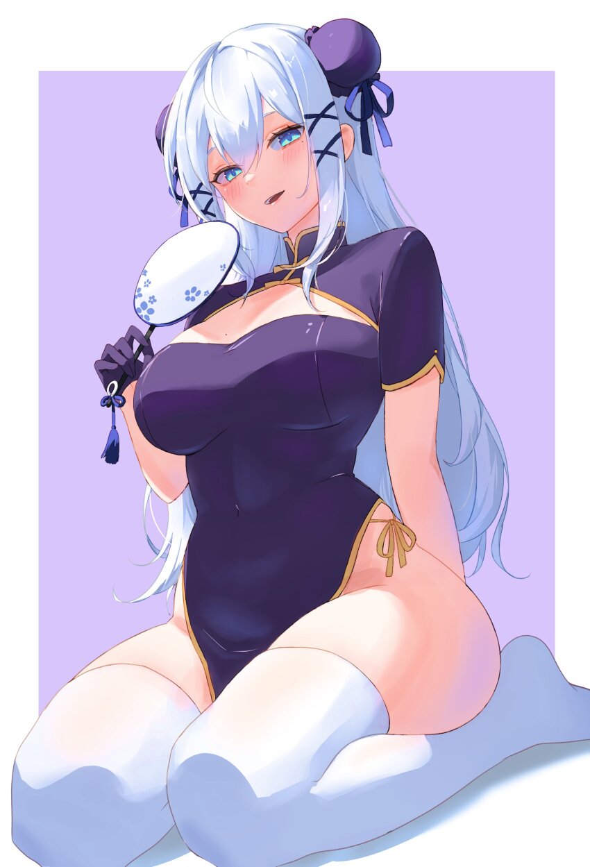 1girl, absurdres, aqua_eyes, blush, breasts, china_dress, chinese_clothes, cleavage_cutout