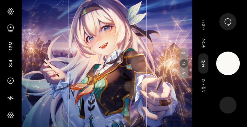 1girl, :d, absurdres, black_hairband, black_jacket, blue_sky, changi_16, city