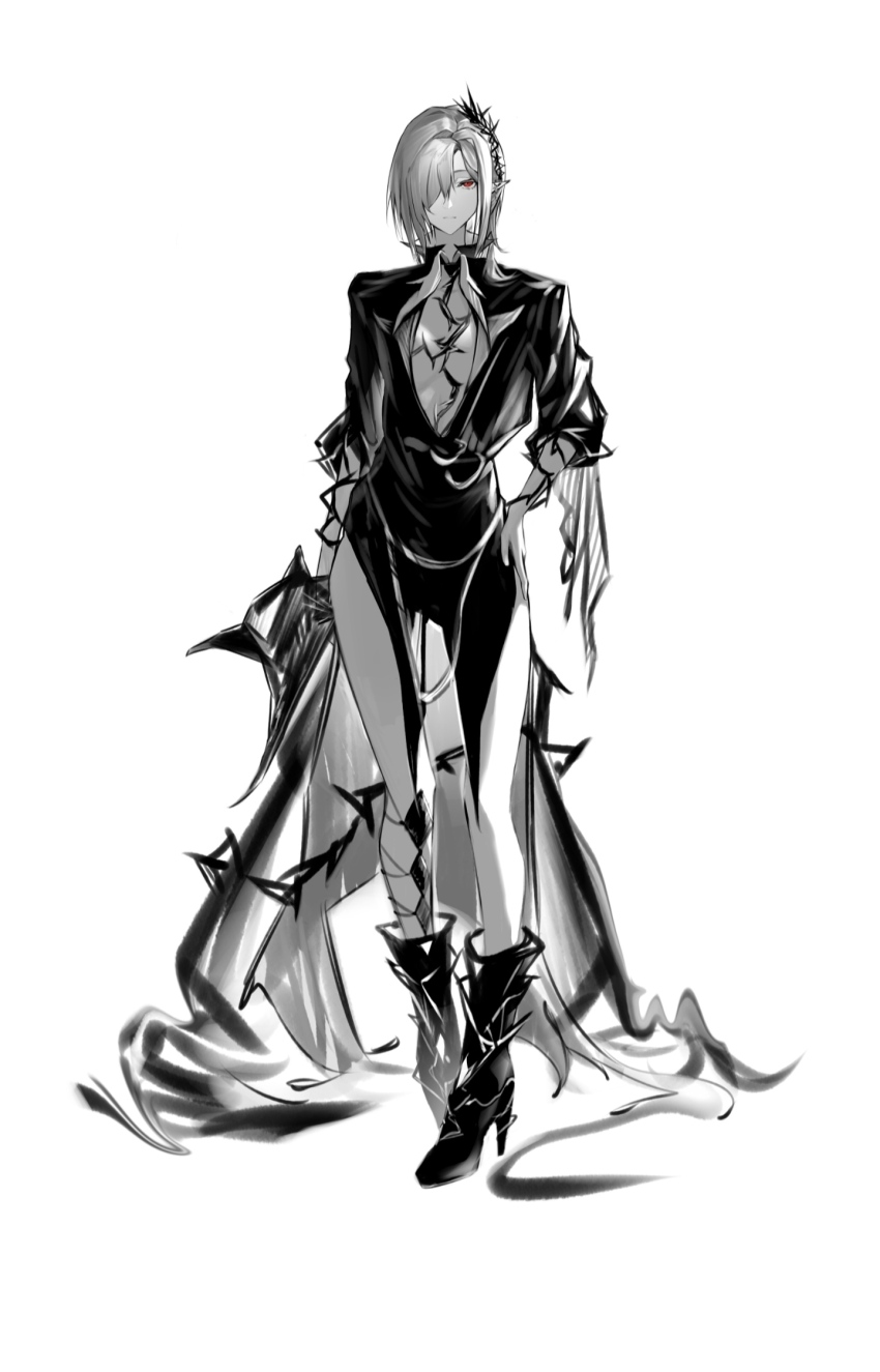 1girl, arknights, breasts, breasts_apart, center_opening, full_body, gladiia_(arknights), gladiia_(i_am_the_tides)_(arknights)