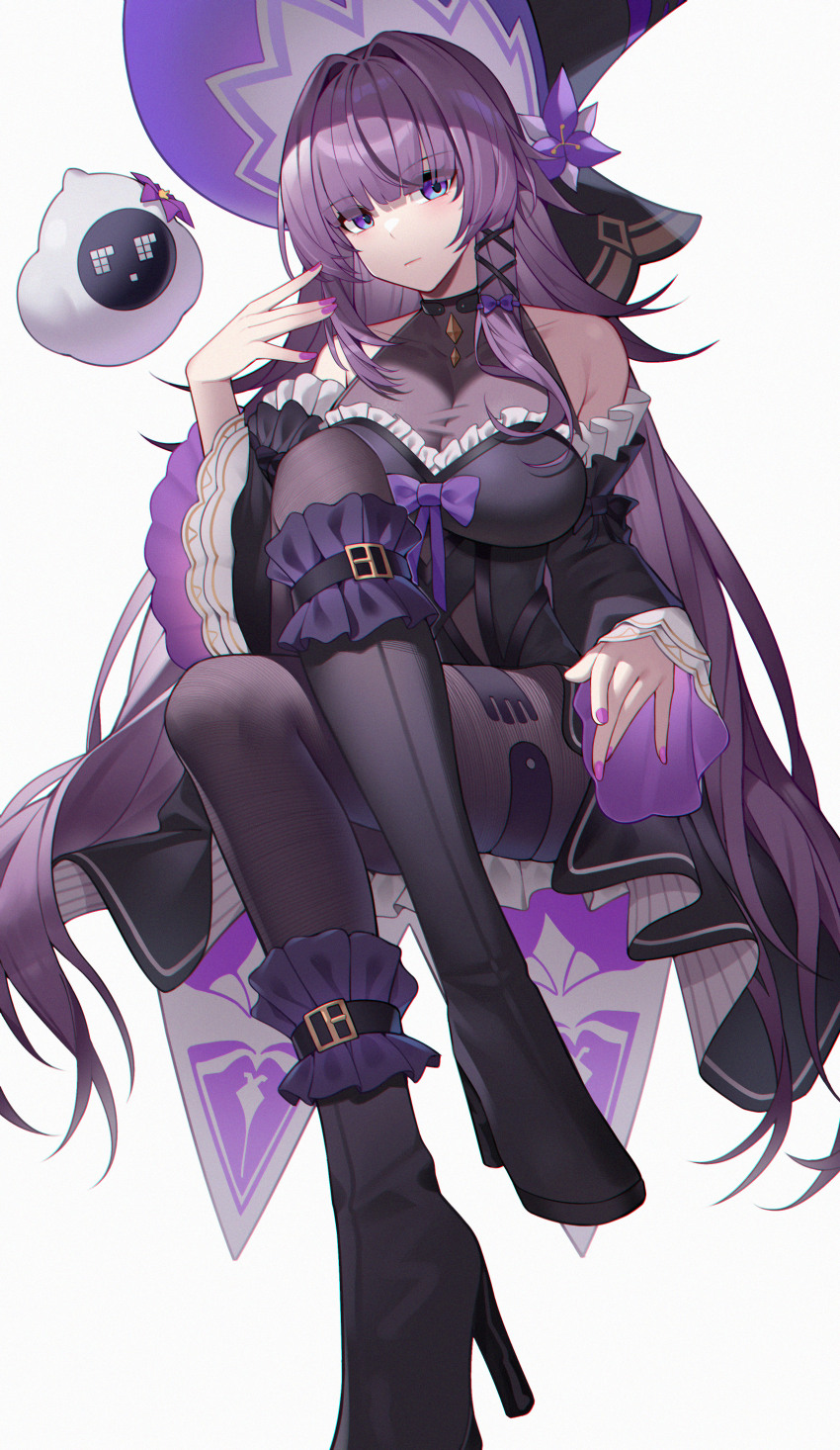 1girl, absurdres, bare_shoulders, black_dress, black_pantyhose, breasts, brown_hair, chinese_commentary