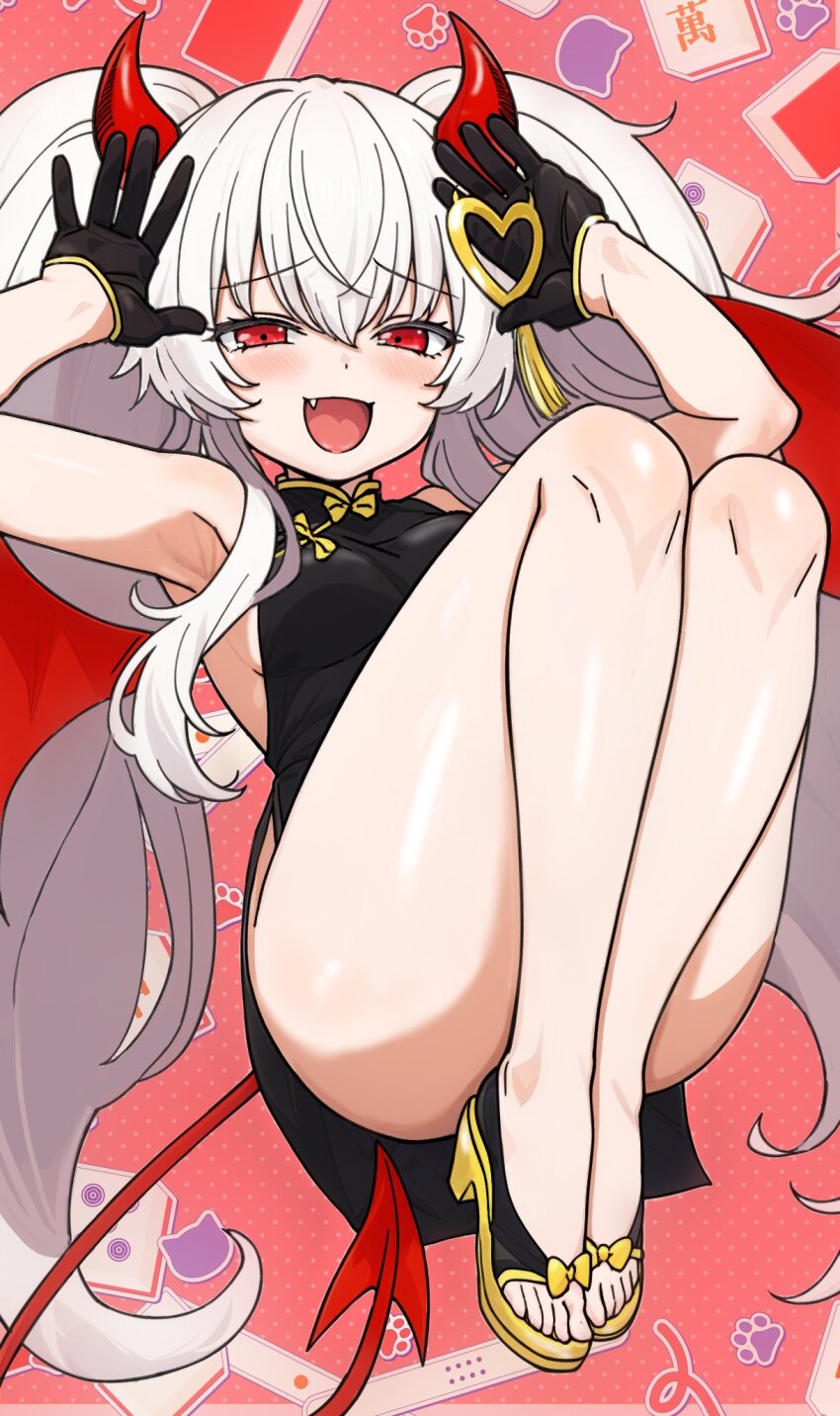 1girl, ballardiae1007, china_dress, chinese_clothes, commentary_request, demon_girl, demon_horns, demon_tail