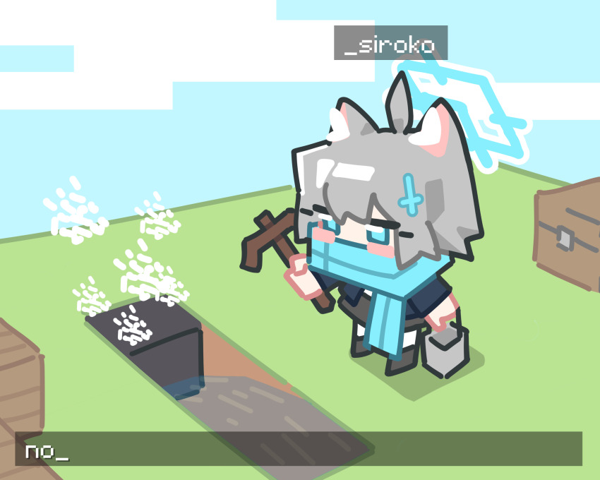 1girl, ahoge, animal_ear_fluff, animal_ears, blue_archive, blue_eyes, blue_halo, blue_scarf