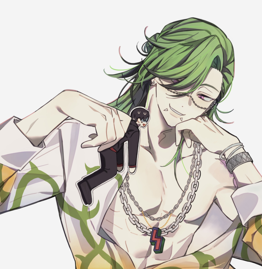 2boys, black_hair, black_pants, bracelet, bucchigiri?!, chain, chain_necklace, chibi