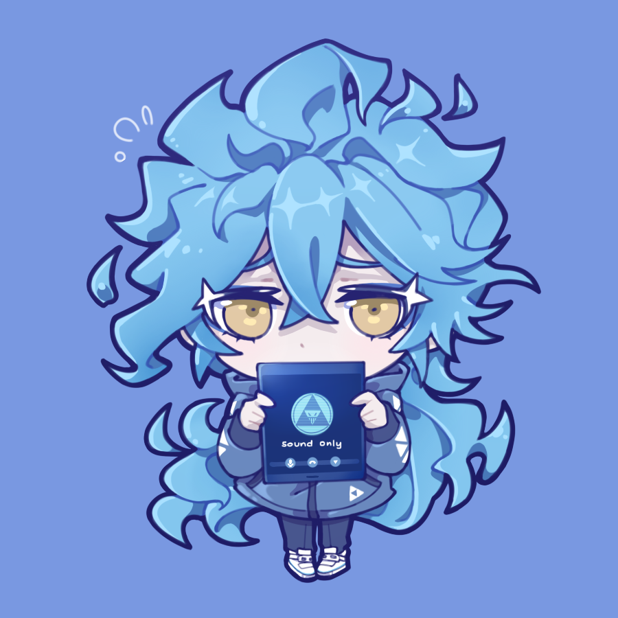 1boy, blue_background, blue_hair, blue_jacket, blue_theme, chibi, commentary, fiery_hair