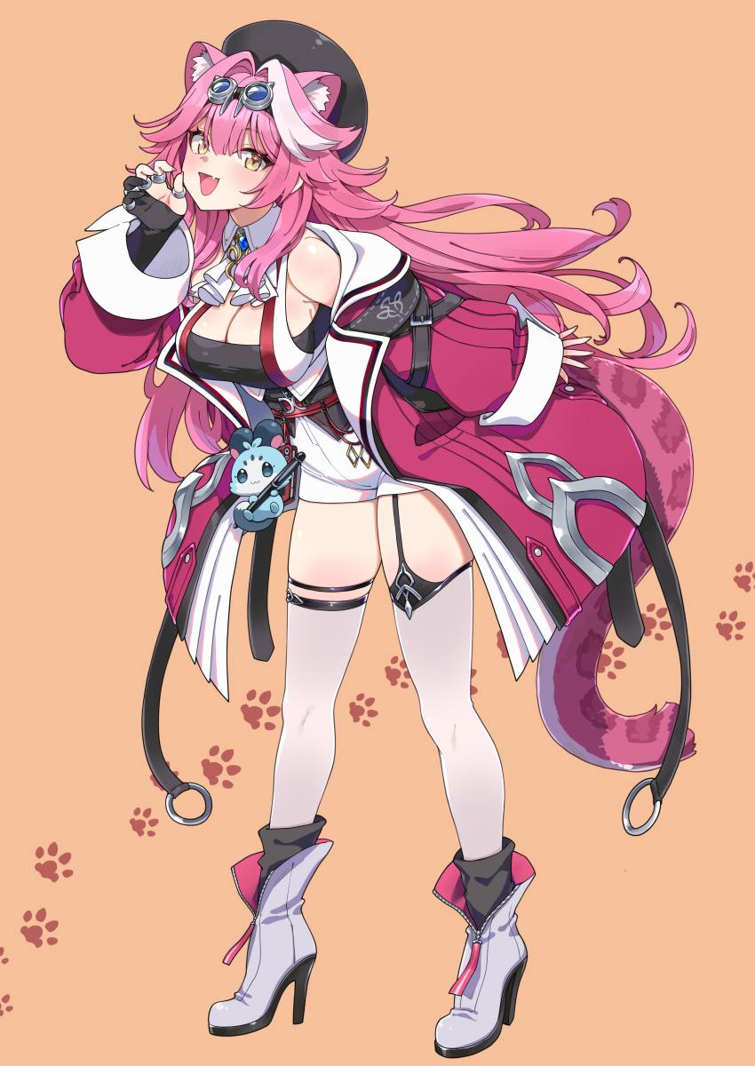 1girl, absurdres, akitsu_mikami, animal_ear_fluff, animal_ears, ascot, beret, black_gloves