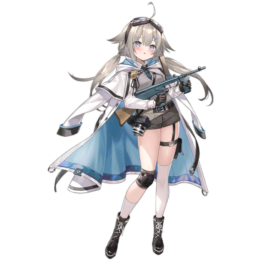 1girl, ahoge, asymmetrical_legwear, belt, belted_coat, black_belt, black_boots, black_gloves