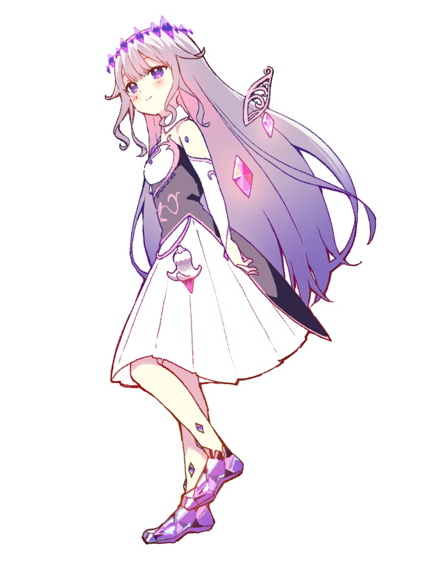 1girl, ankle_boots, black_corset, blush, boots, breasts, circlet, commentary_request