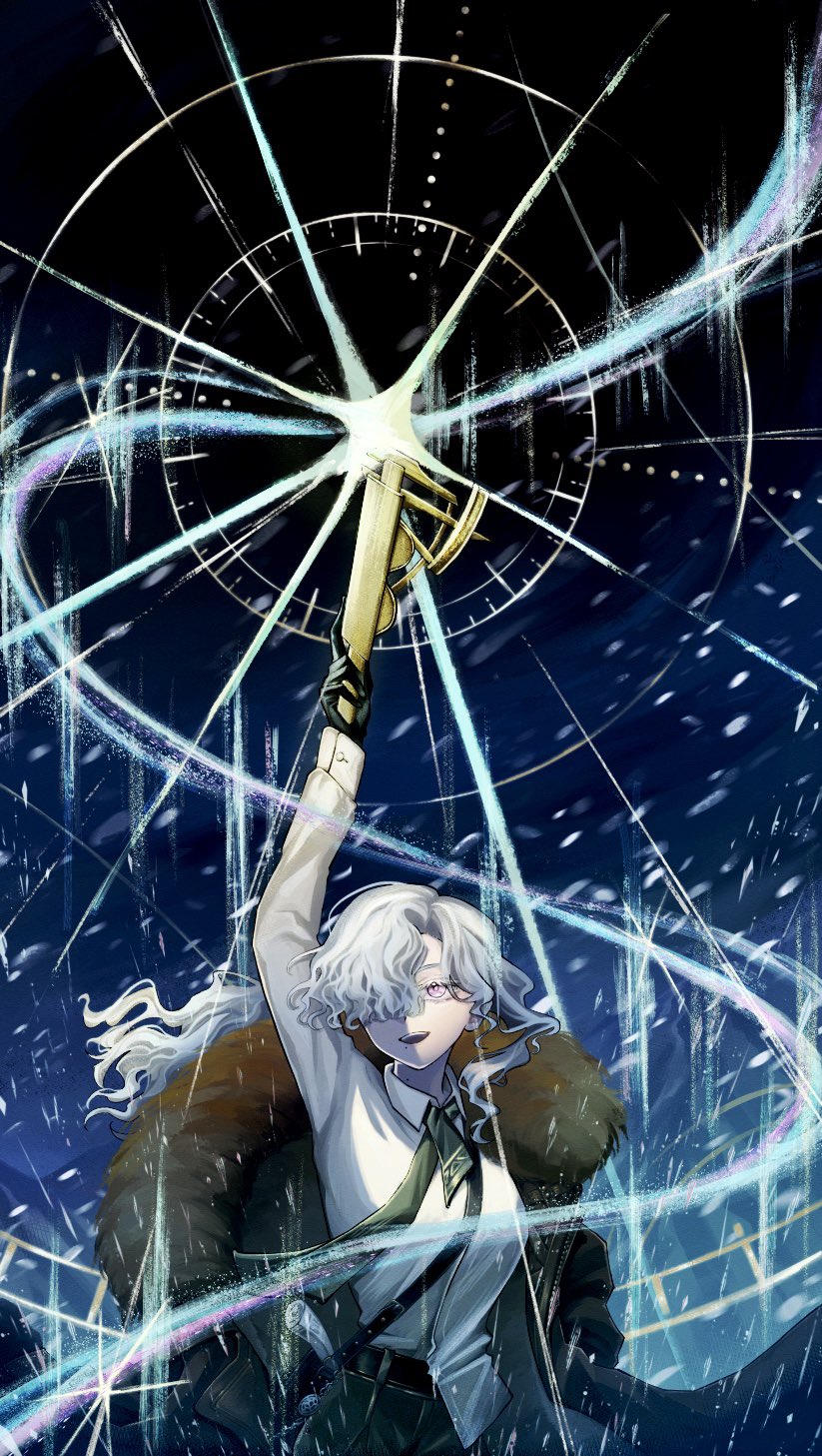 1girl, :d, arm_out_of_sleeve, arm_up, black_gloves, blue_sky, brown_coat, coat