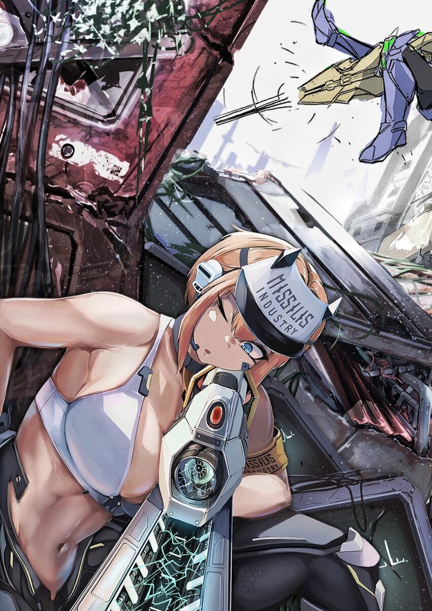 2girls, aiming, armband, armored_boots, bandaid, bandaid_on_cheek, bandaid_on_face, bare_shoulders