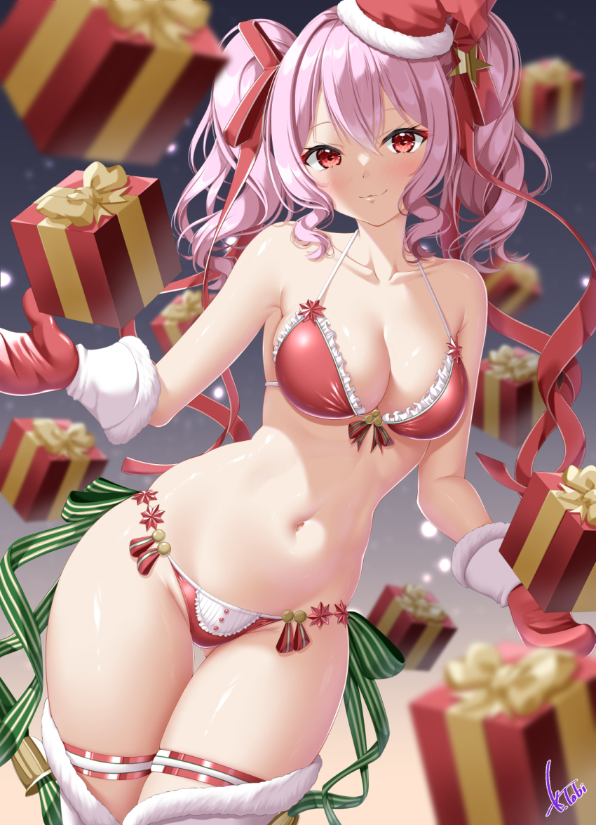 1girl, :3, bare_shoulders, bikini, blurry, blurry_background, blurry_foreground, blush