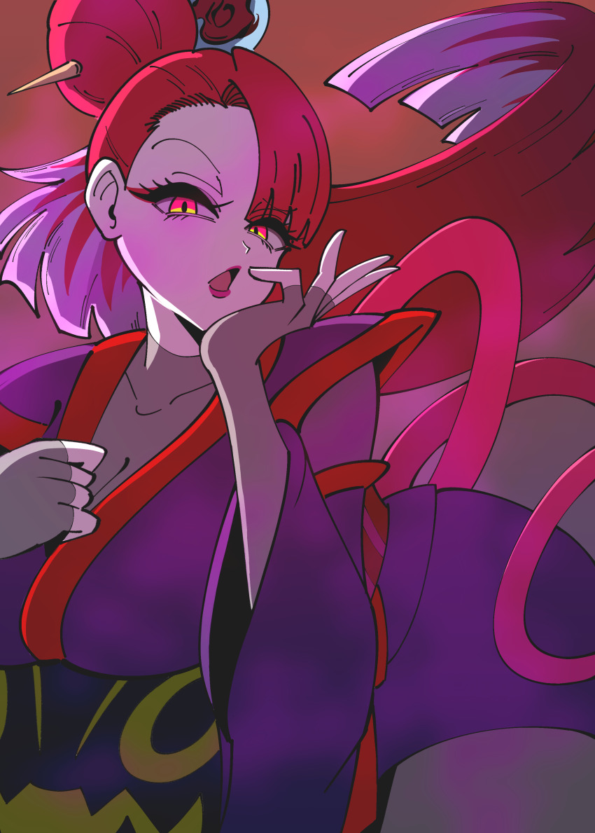 1girl, absurdres, bodystocking, breasts, cleavage, colored_skin, detached_sleeves, fingerless_gloves