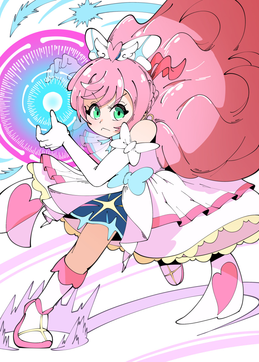 1girl, absurdres, blush, boots, braid, closed_mouth, cure_prism, dress