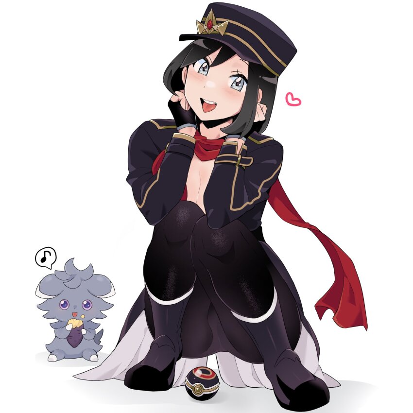 1boy, :d, black_gloves, black_hair, black_hat, boots, calem_(champion)_(pokemon), calem_(pokemon)