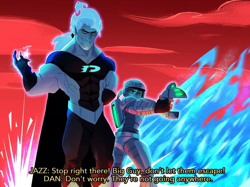 1boy, 1girl, abs, biceps, black_bodysuit, black_gloves, blue-skinned_male, blue_skin