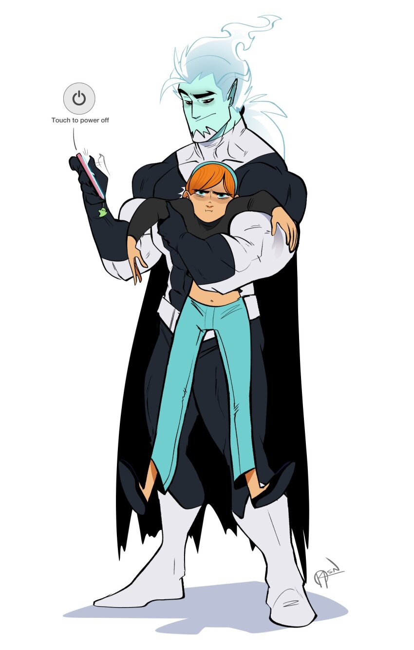 1boy, 1girl, angry, aqua_eyes, aqua_headband, aqua_pants, biceps, black_bodysuit