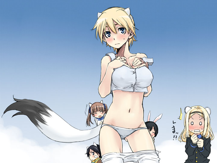 10s, 5girls, aleksandra_i._pokryshkin, animal_ears, bear_ears, blonde_hair, blue_eyes, blush