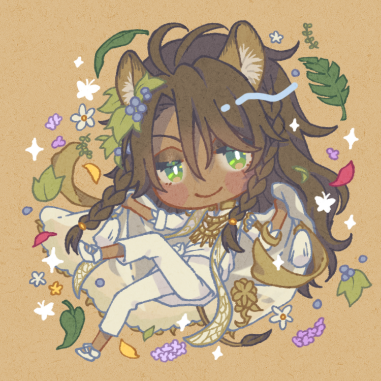 1boy, animal_ears, ashnnk, braid, brown_hair, chibi, dark-skinned_male, dark_skin