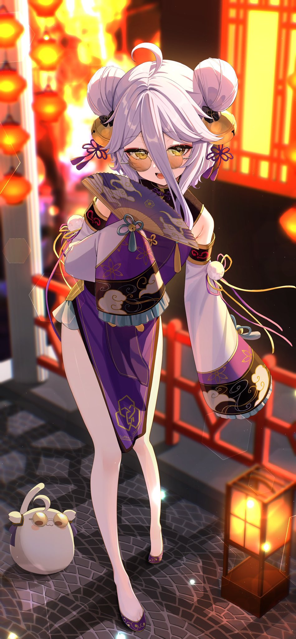 1girl, aamana0, ahoge, breasts, china_dress, chinese_clothes, detached_sleeves, double_bun