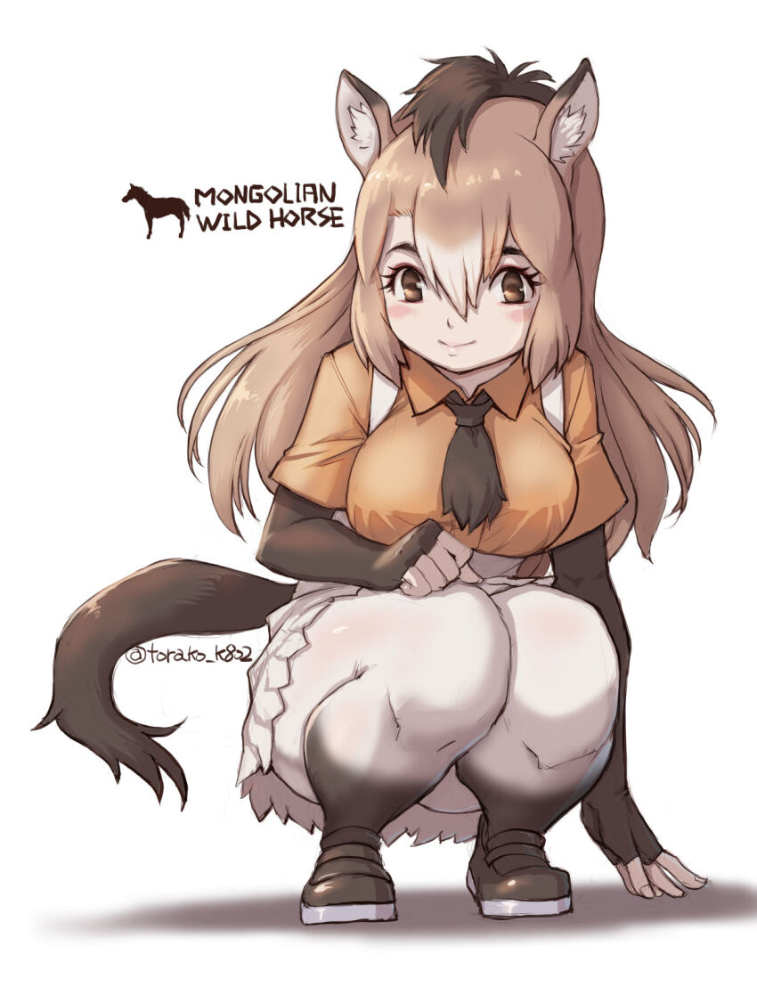 1girl, animal_ears, blush, brown_eyes, brown_gloves, brown_hair, brown_necktie, brown_pantyhose