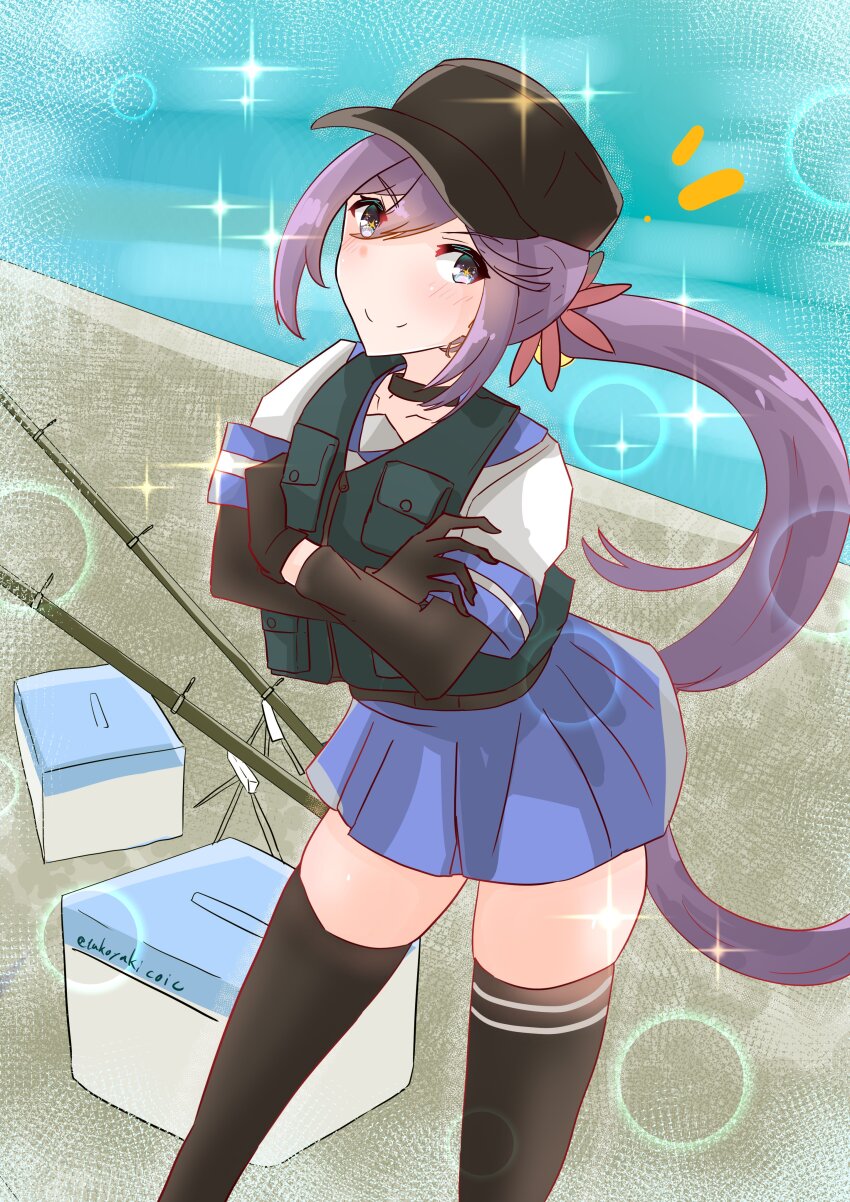 1girl, absurdres, akebono_(kancolle), akebono_(saury_festival)_(kancolle), akebono_kai_ni_(kancolle), black_choker, black_gloves, black_thighhighs