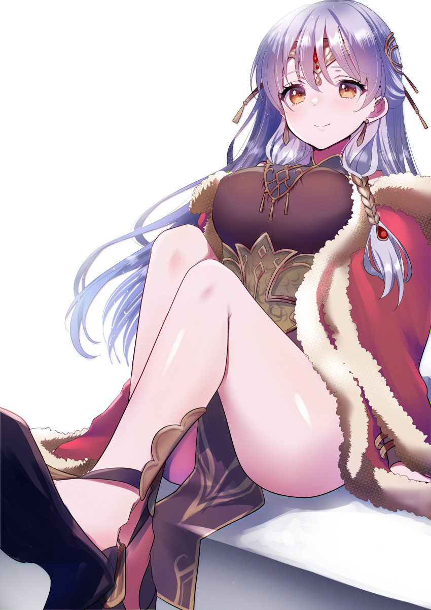 1girl, absurdres, azusa_(azchemist63), bare_legs, black_dress, breasts, cape, circlet