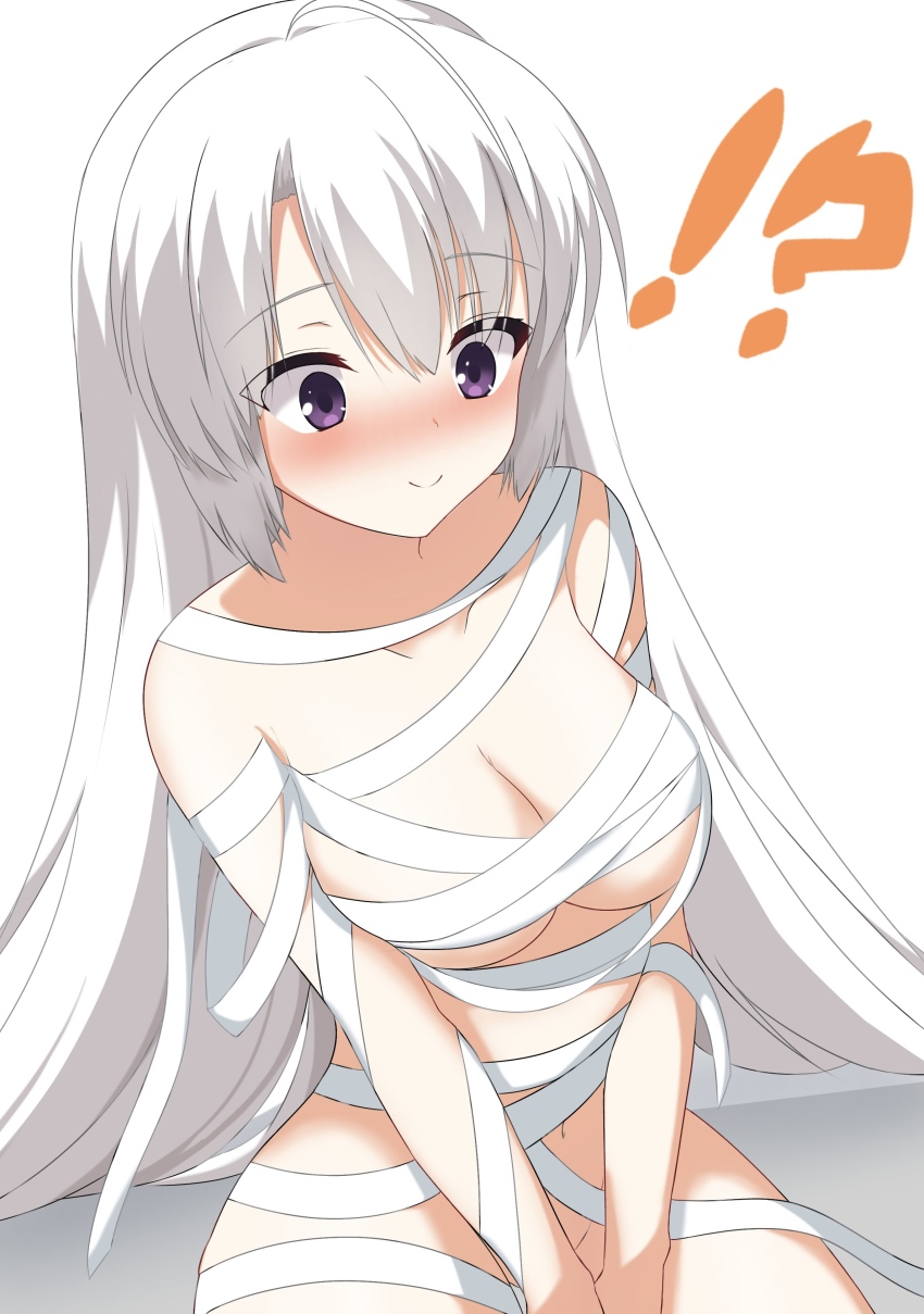 !?, 1230_mochi, 1girl, absurdres, ahoge, ayachi_nene, bandages, blush