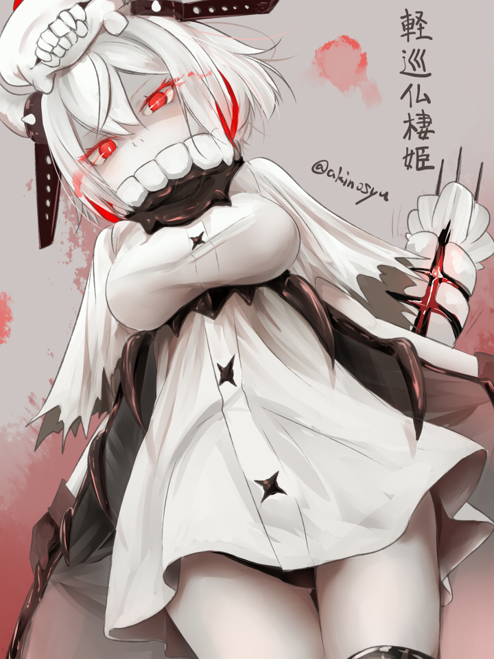 1girl, abyssal_ship, akino_shuu, black_panties, breasts, covered_mouth, dress, french_light_cruiser_princess