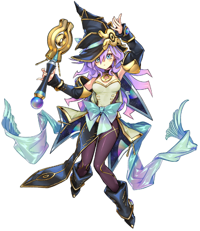 1girl, anonymous_(yu-gi-oh!), bare_shoulders, blue_bow, blue_eyes, bow, breasts, cleavage