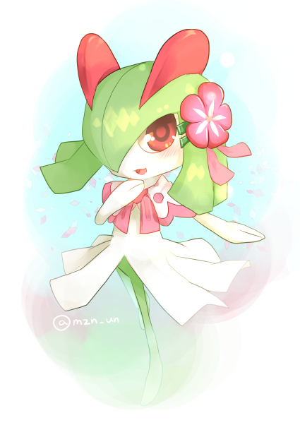 blush, colored_skin, flower, gen_3_pokemon, green_hair, green_skin, hair_flower, hair_ornament