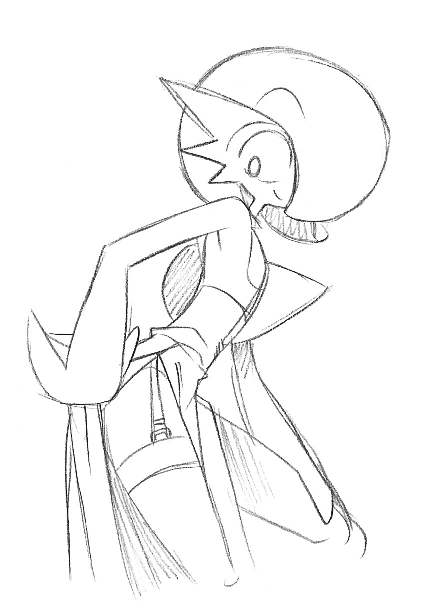 absurdres, bob_cut, dress, gardevoir, garter_straps, gen_3_pokemon, hair_over_one_eye, hand_on_own_leg