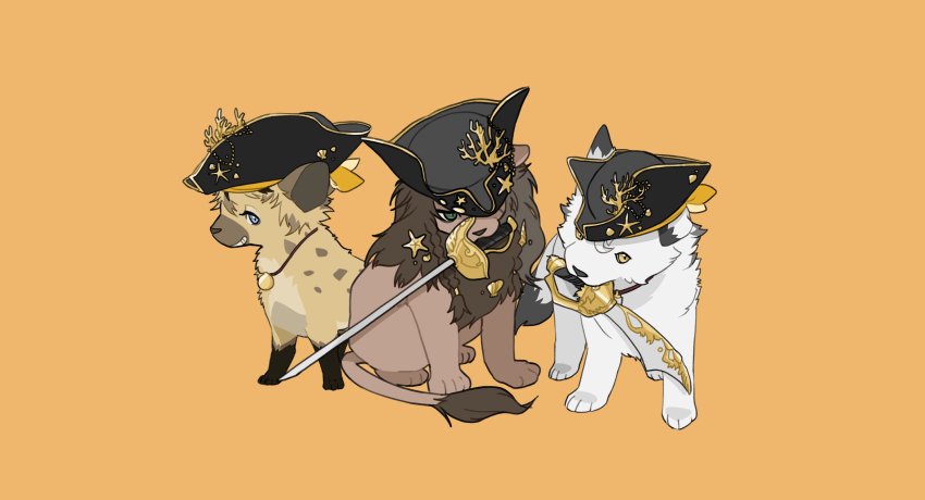 absurdres, animal, animal_focus, animalization, blue_eyes, clothed_animal, commentary_request, cutlass