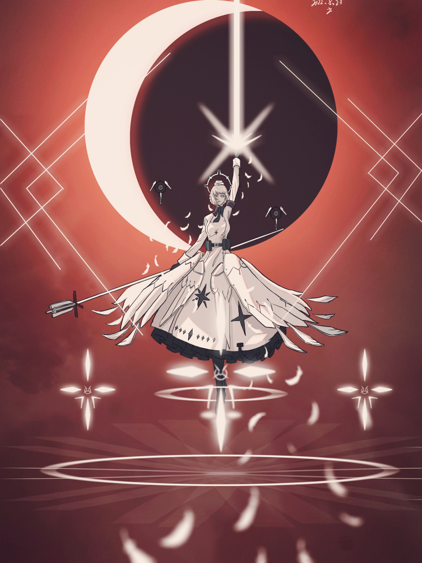 1girl, absurdres, armband, belt, belt_pouch, black_armband, black_belt, black_gloves