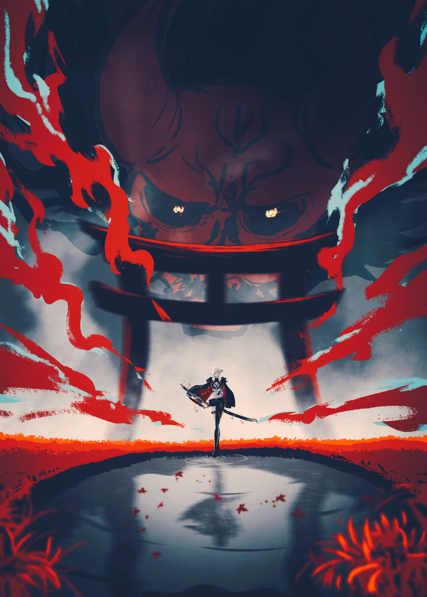 1girl, absurdres, alpha:_crimson_weave_(pgr), alpha:_crimson_weave_(tsubaki)_(pgr), alpha_(pgr), asymmetrical_legwear, black_pantyhose, grey_hair