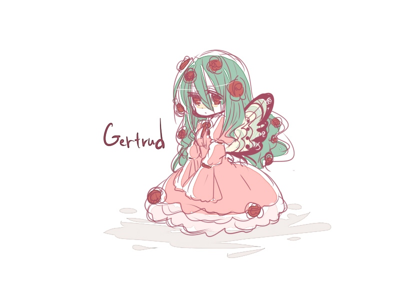 10s, 1girl, butterfly_wings, dress, female_focus, flower, gertrud_(madoka_magica), green_hair