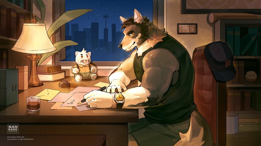 1boy, absurdres, alcohol, animal_ears, artist_logo, artist_name, augoose_cong, bara