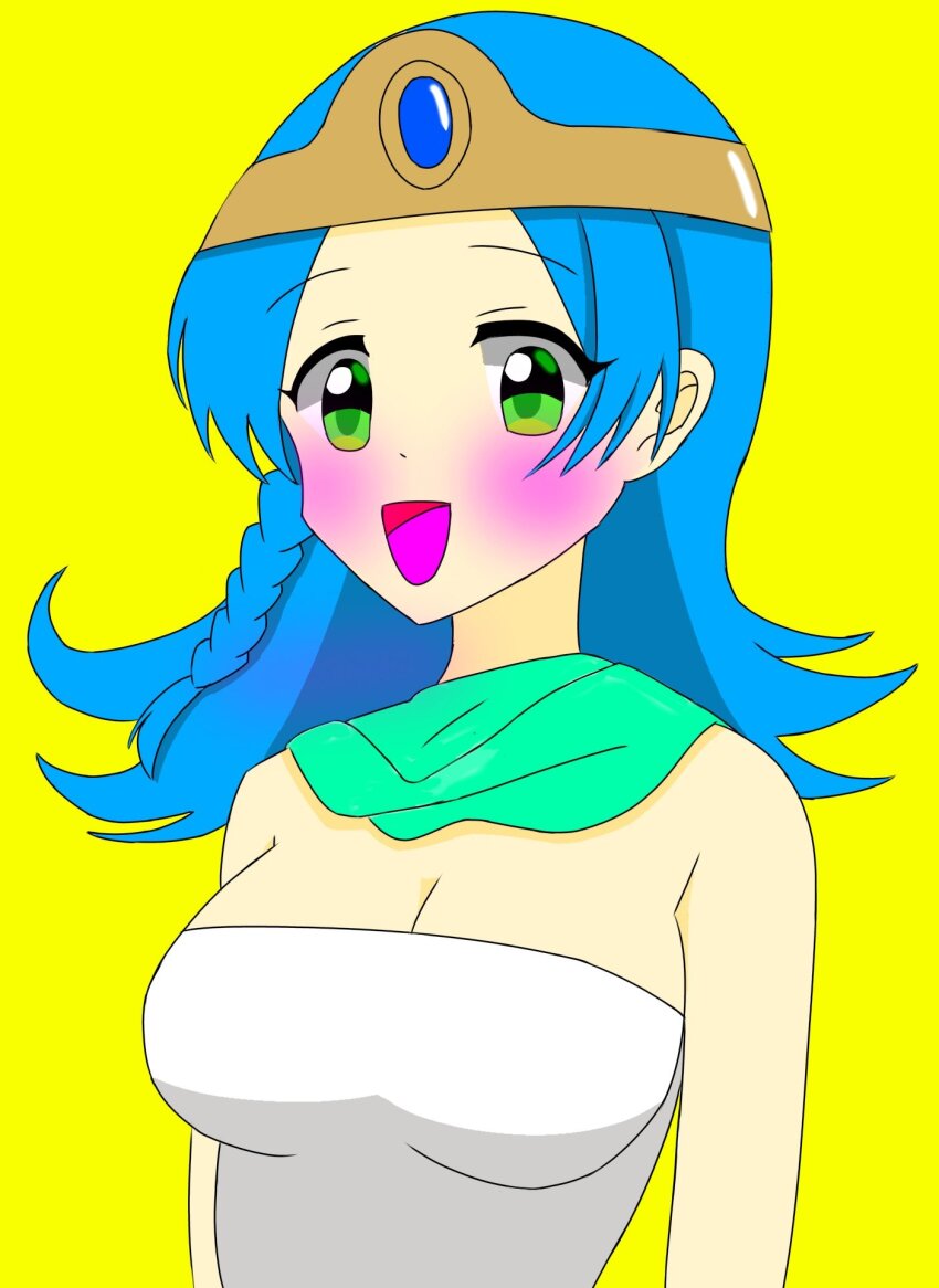 1girl, blue_hair, breasts, cleavage, cosplay, dragon_quest, highres, sage_(dq3)