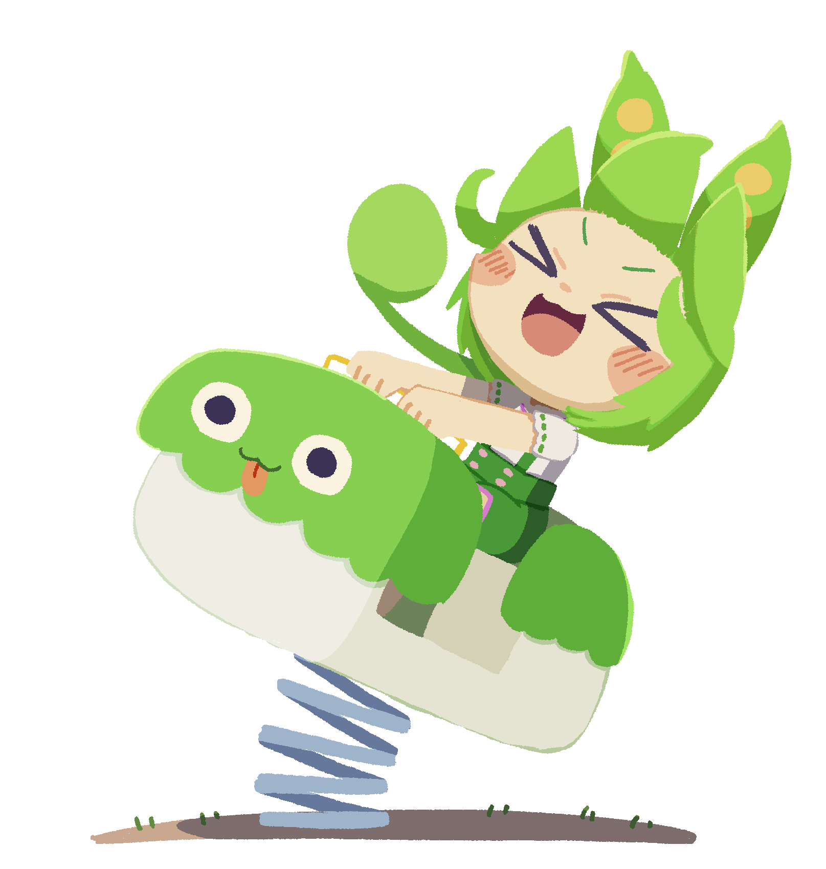 >_<, 1girl, blush_stickers, chibi, closed_eyes, commentary, green_hair, highres