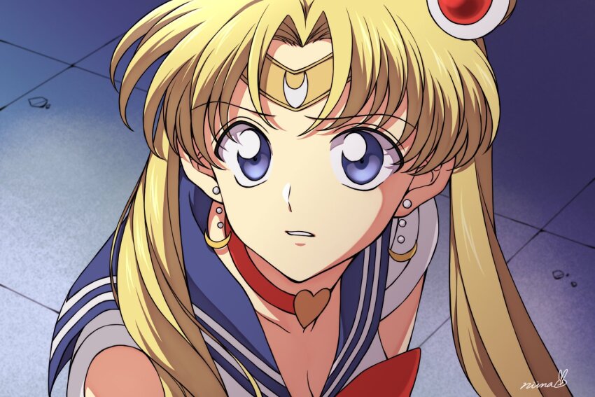 1girl, bishoujo_senshi_sailor_moon, blonde_hair, blue_eyes, blue_sailor_collar, choker, circlet, crescent