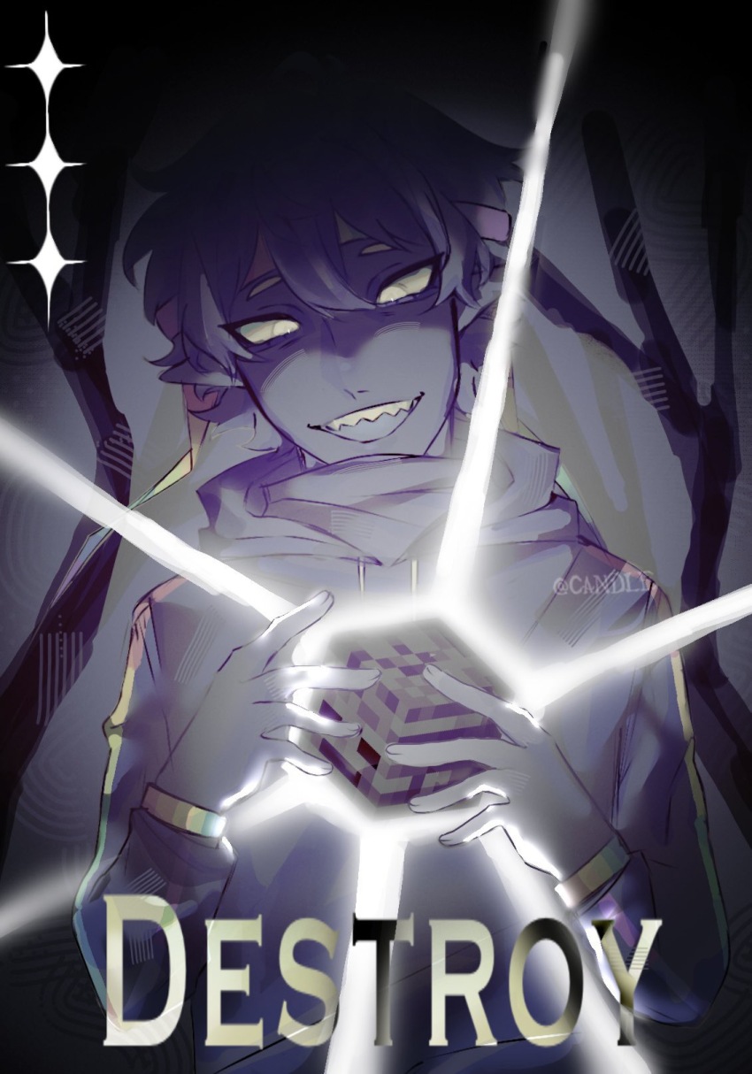 1boy, animification, black_hair, black_skin, block_(minecraft), candle26903, chinese_commentary, colored_skin