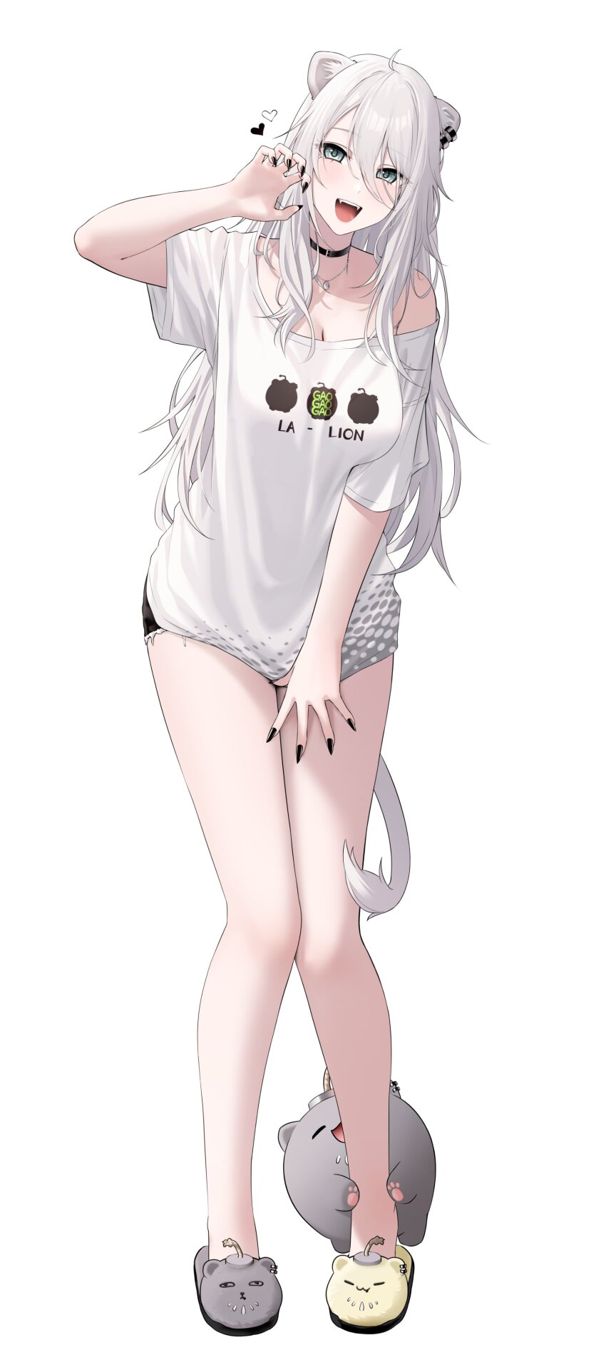 1girl, :d, absurdres, ahoge, animal_ear_piercing, animal_ears, asymmetrical_footwear, black_choker