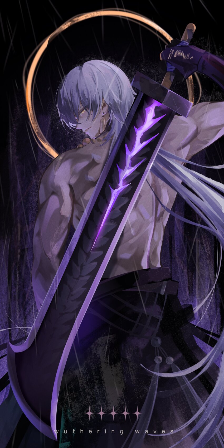 1boy, absurdres, chigusa7h, closed_mouth, commentary_request, copyright_name, cowboy_shot, earrings