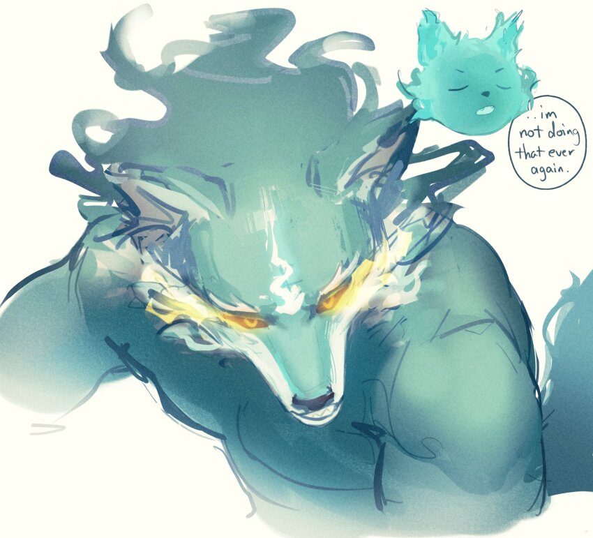 1boy, animal_ears, bare_pectorals, biceps, black_sclera, chibi, closed_eyes, colored_sclera, commentary, english_commentary, english_text, fangs, fangs_out, fox_boy, fox_ears, fox_tail, furry, furry_male, glowing, glowing_eyes, green_fur, highres, honkai:_star_rail, honkai_(series), looking_to_the_side, male_focus, multiple_views, muscular, muscular_male, open_mouth, pectorals, speech_bubble, tail, tail_(honkai:_star_rail), tippy_(typpicle), topless_male, white_background, yellow_eyes