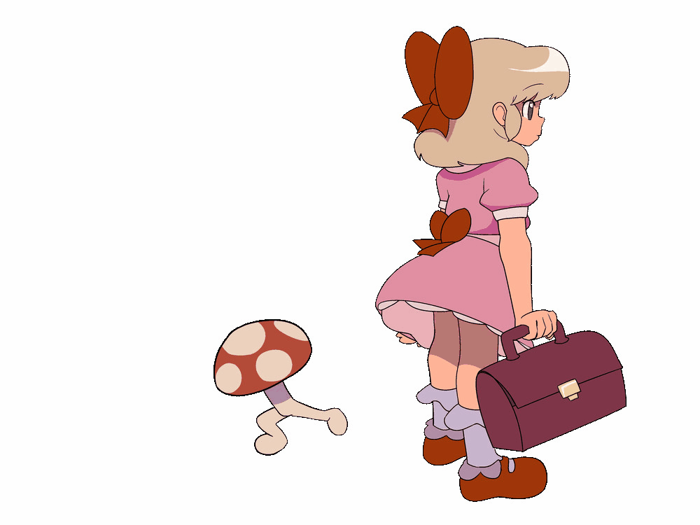 1girl, animated, animated_gif, bag, blonde_hair, blown_away, bow, dress, hair_bow, holding, holding_bag, loli, mother_(series), mother_2, mushroom, nintendo, panties, panty_peek, paula_(mother_2), pink_dress, puffy_sleeves, purple_eyes, ramblin'_evil_mushroom, red_bow, red_shoes, rommi, shoes, short_hair, short_sleeves, smoke, socks, squatting, standing, surprised, underwear, waist_bow, white_background, white_panties, white_socks