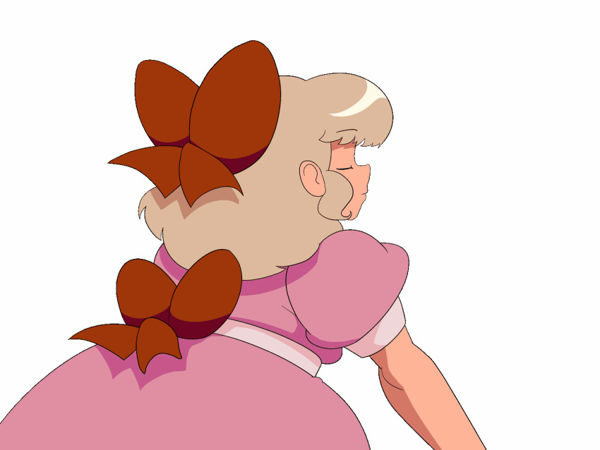 1girl, animated, animated_gif, blonde_hair, bow, closed_eyes, dress, from_behind